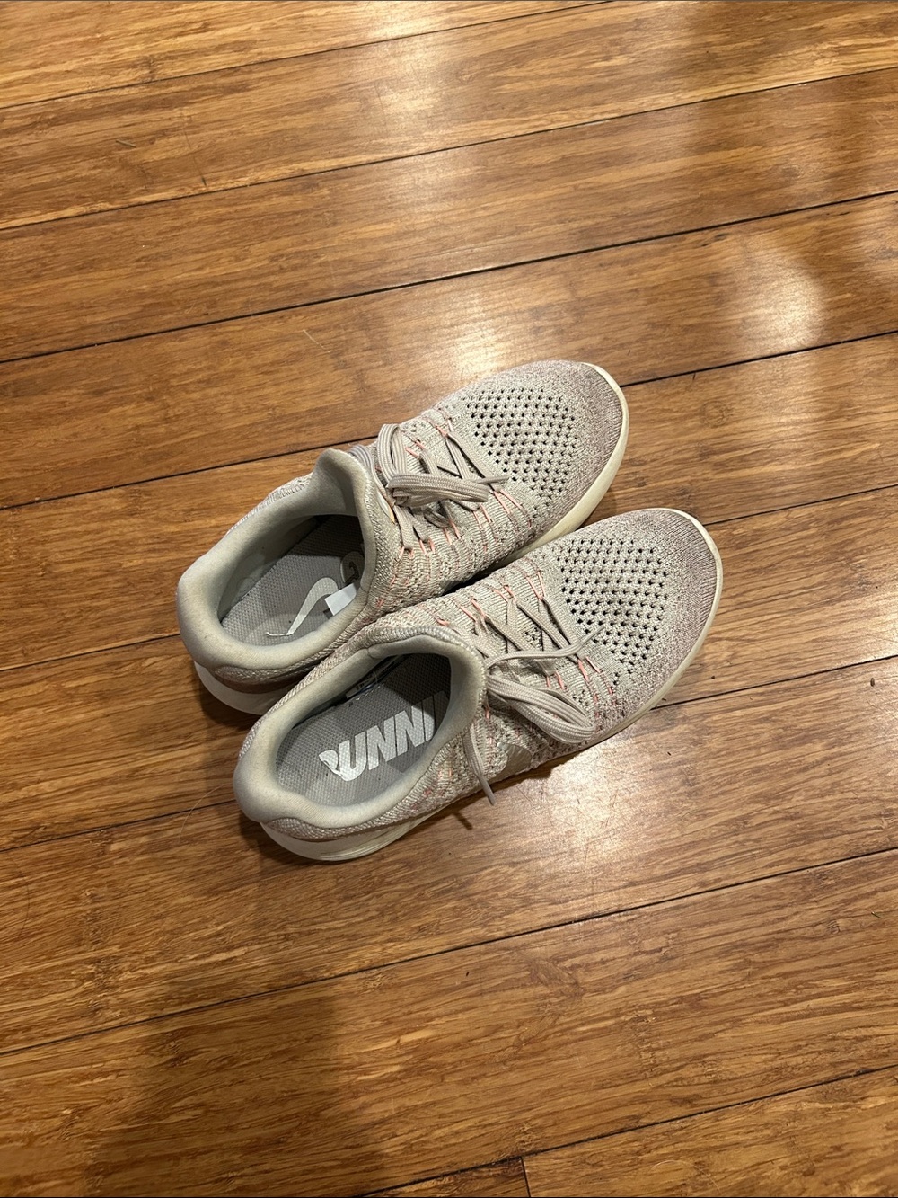 Nike Light Gray Knit Sneakers with Pink Highlights